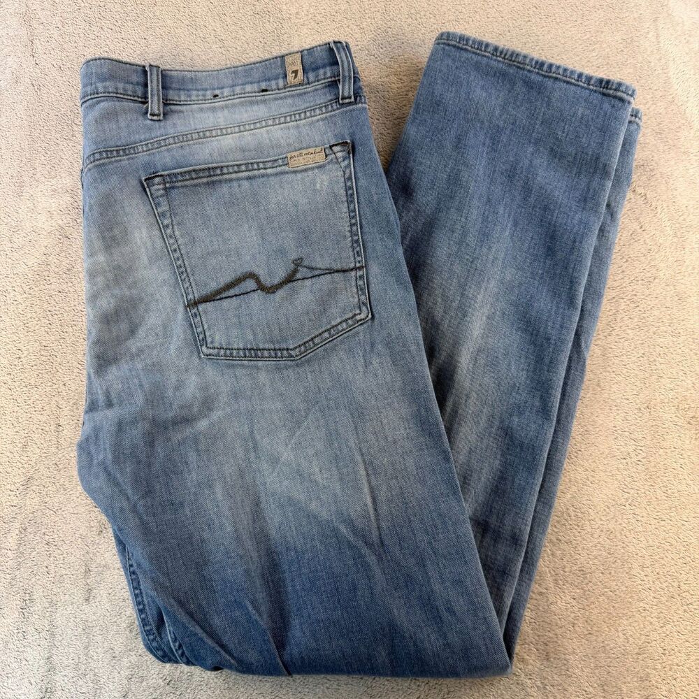 7 For All Mankind Slimmy Jeans Mens 40 Light Wash Distressed Straight Slim Denim
